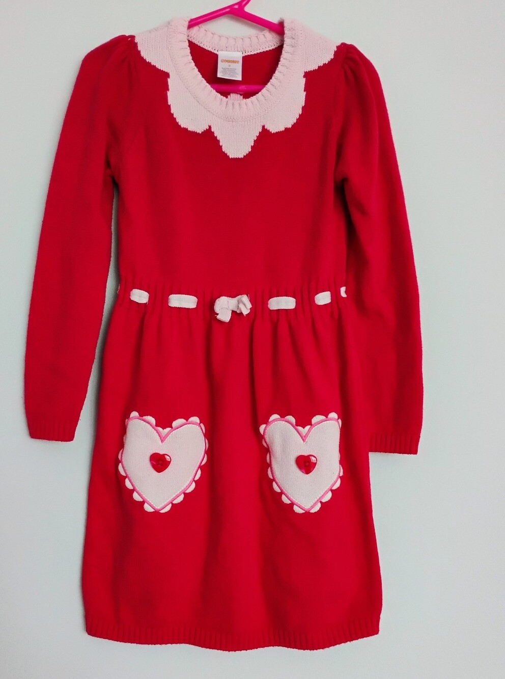 Gymboree Red Knit Long Sleeve Dress with Pale Pink Scalloped Collar - 6